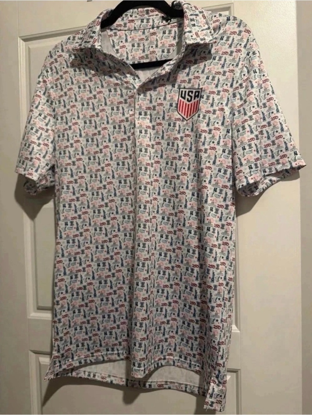 Antigua White Polo with Red & Blue USA Shield